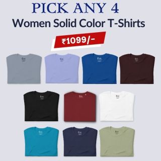 PICK ANY 4 WOMEN'S SOLID COLOR PLAIN T-SHIRT COMBO