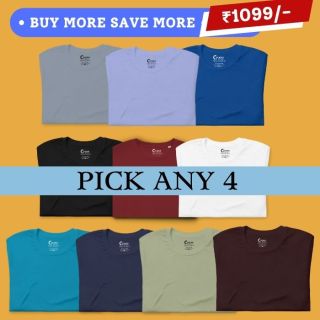 Pick Any 4 - Solid Color  Plain T-shirt Combo