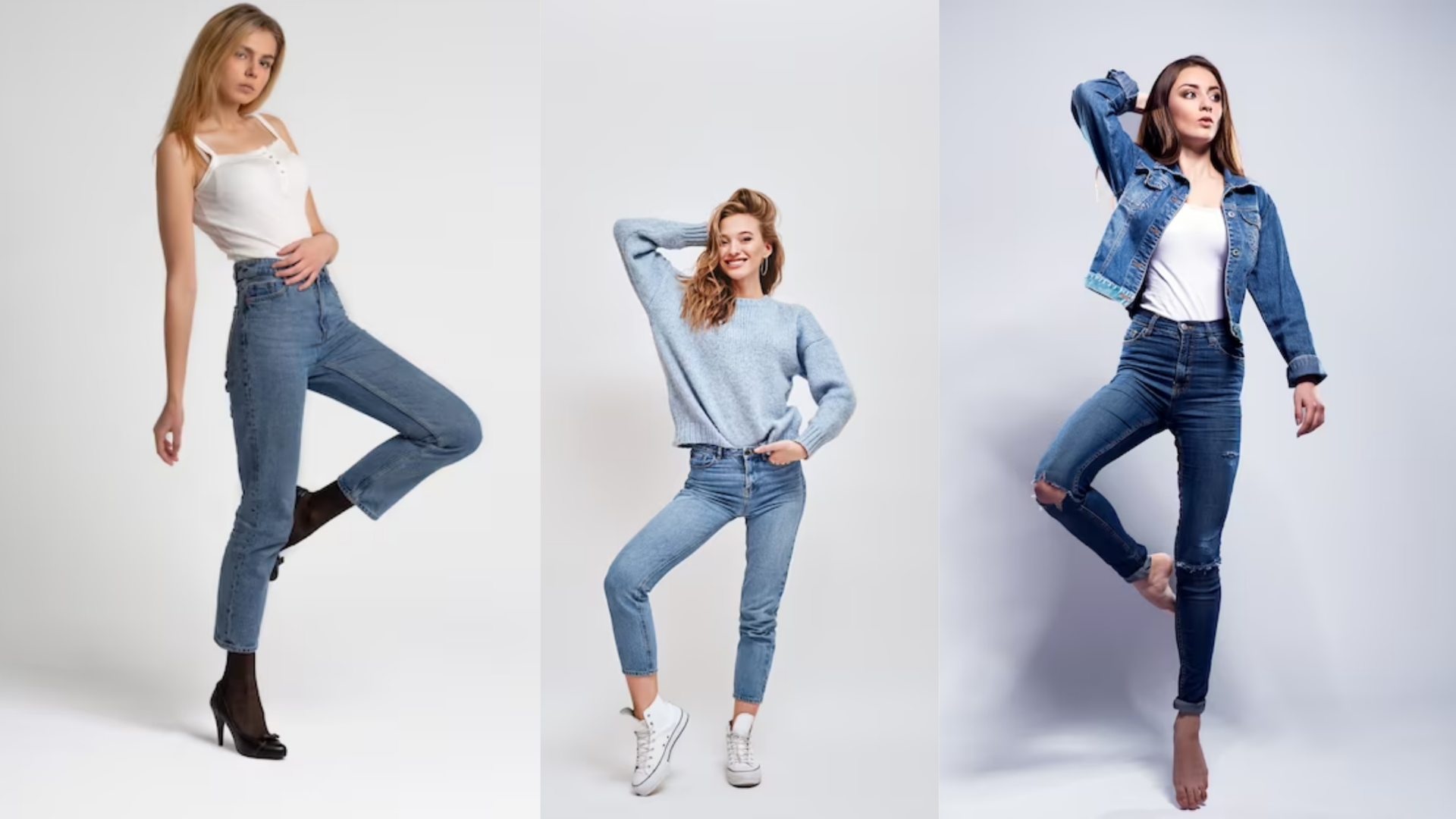 High-waisted jeans tucked in: